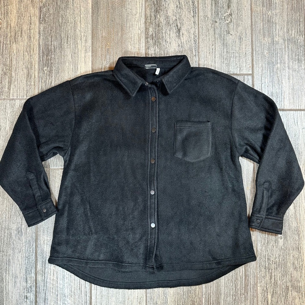 ASOS DESIGN Black Fleece Button Up Shirt Jacket Size UK 14 EU 42 US 10